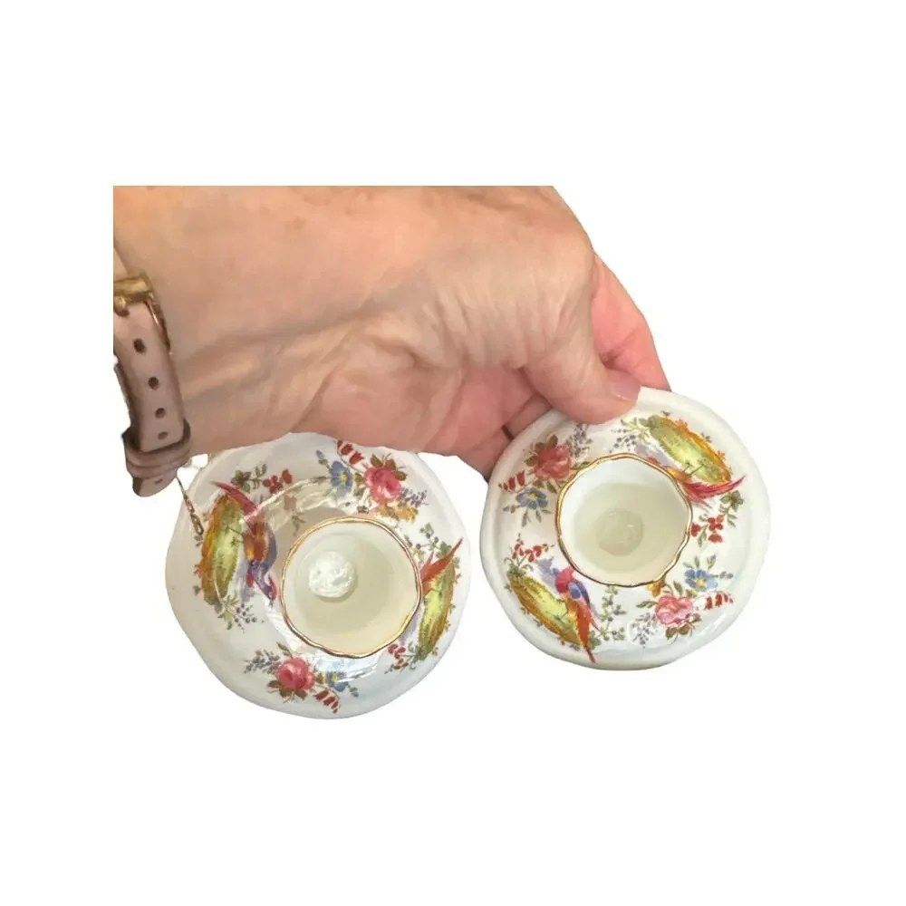 Vintage Set of 2 Crown Staffordshire Pagoda China Candleholders
